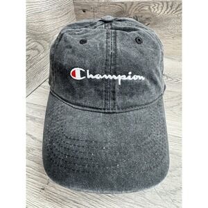Champion Logo Hat Cap Strap Back Gray Womens Embroidered Athletic